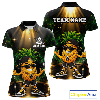 Custom Funny Pineapple Billiard Shirt for Women 8 Ball Billiard League Jersey Polo & 1/4-Zip BHT164