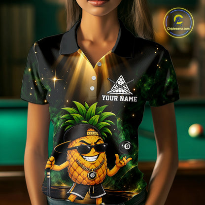 Custom Funny Pineapple Billiard Shirt for Women 8 Ball Billiard League Jersey Polo & 1/4-Zip BHT164