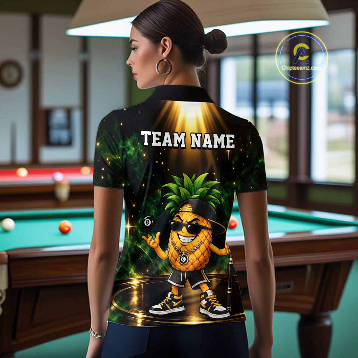 Custom Funny Pineapple Billiard Shirt for Women 8 Ball Billiard League Jersey Polo & 1/4-Zip BHT164