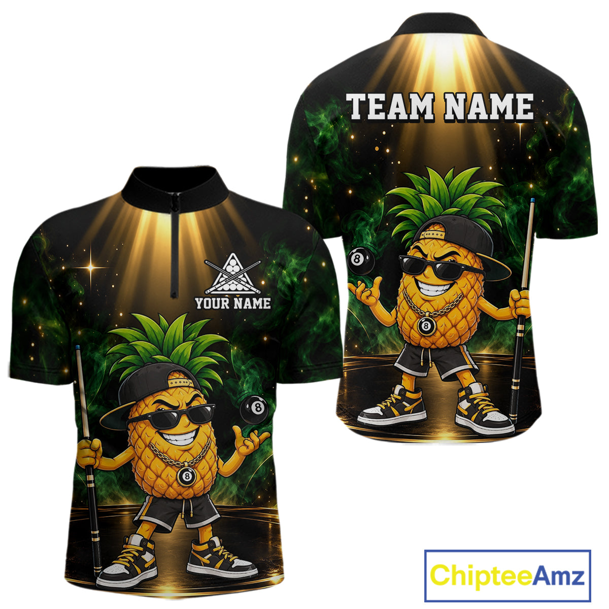 Custom Funny Pineapple Billiard Shirt for Men 8 Ball Billiard League Jersey Polo & 1/4-Zip BHT164