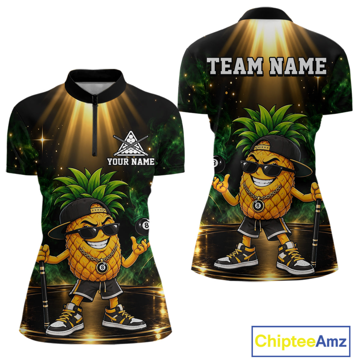 Custom Funny Pineapple Billiard Shirt for Women 8 Ball Billiard League Jersey Polo & 1/4-Zip BHT164