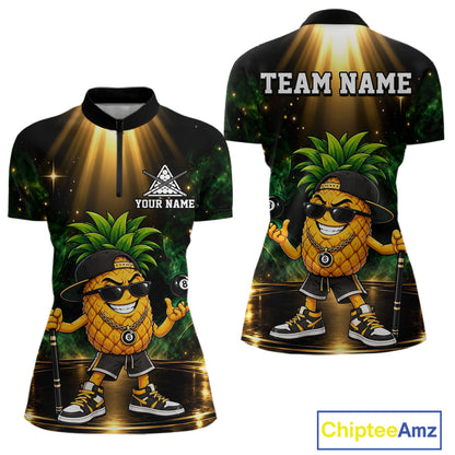 Custom Funny Pineapple Billiard Shirt for Women 8 Ball Billiard League Jersey Polo & 1/4-Zip BHT164