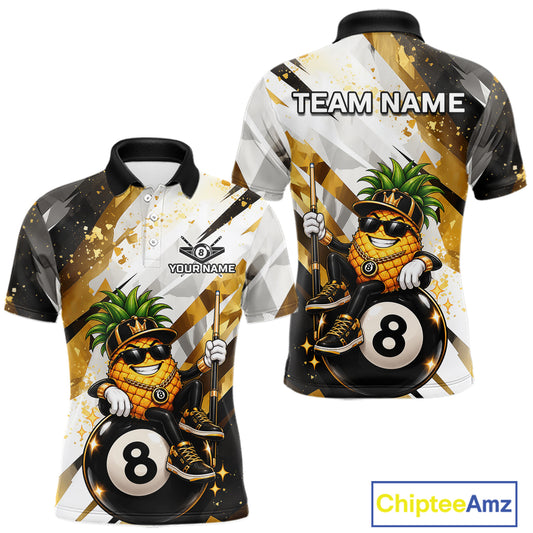 Custom Funny Pineapple 8 Ball Billiard Team Shirt for Men Billiard Pool Jersey Polo & 1/4-Zip BHT165