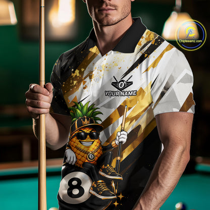 Custom Funny Pineapple 8 Ball Billiard Team Shirt for Men Billiard Pool Jersey Polo & 1/4-Zip BHT165