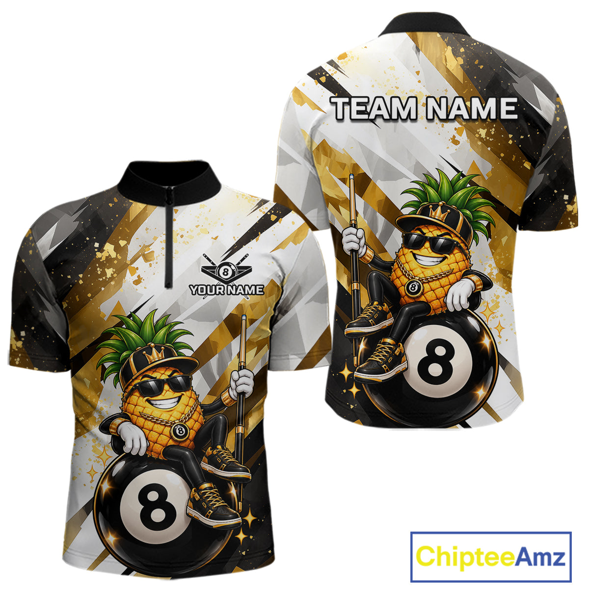 Custom Funny Pineapple 8 Ball Billiard Team Shirt for Men Billiard Pool Jersey Polo & 1/4-Zip BHT165