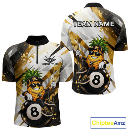 Custom Funny Pineapple 8 Ball Billiard Team Shirt for Men Billiard Pool Jersey Polo & 1/4-Zip BHT165