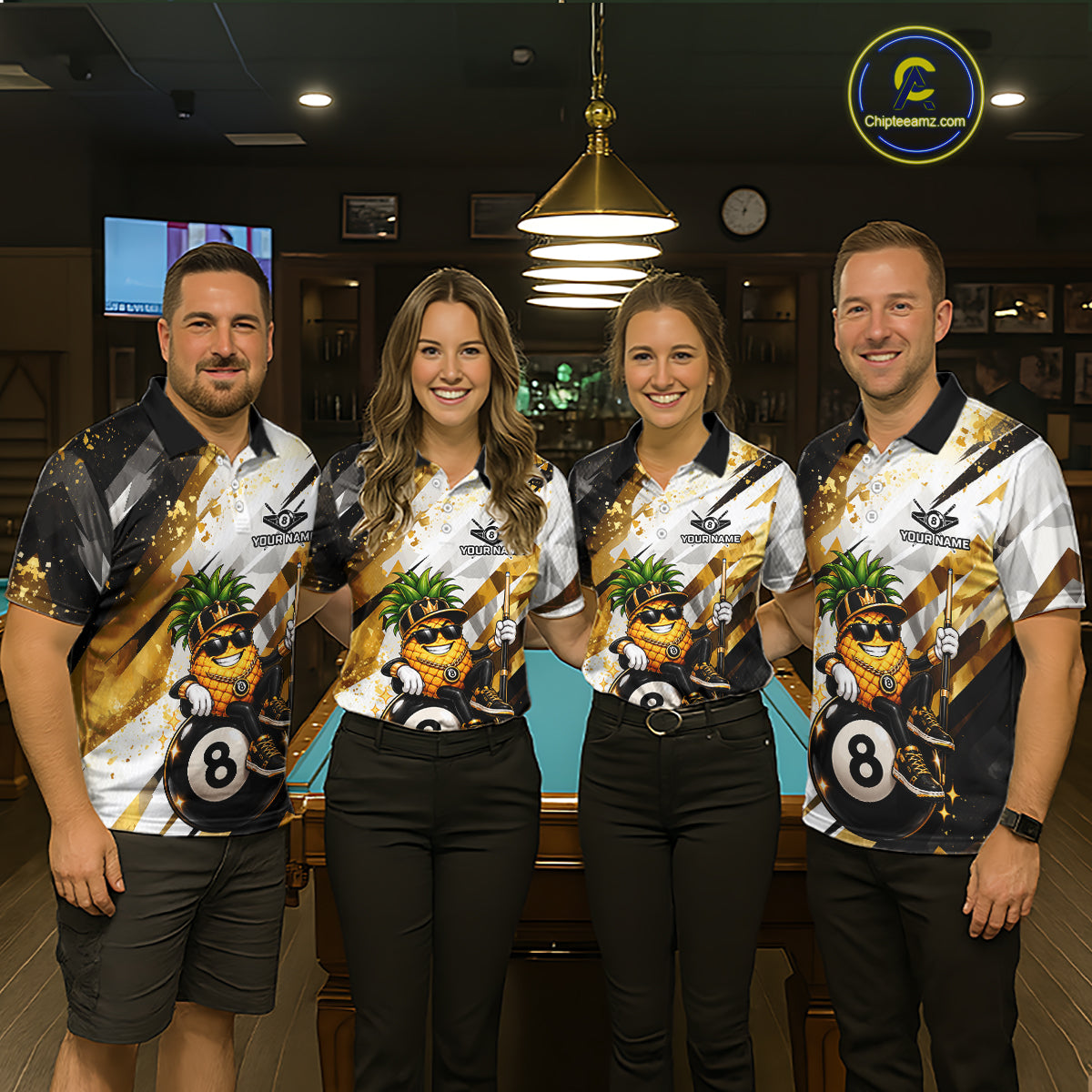 Custom Funny Pineapple 8 Ball Billiard Team Shirt for Men Billiard Pool Jersey Polo & 1/4-Zip BHT165