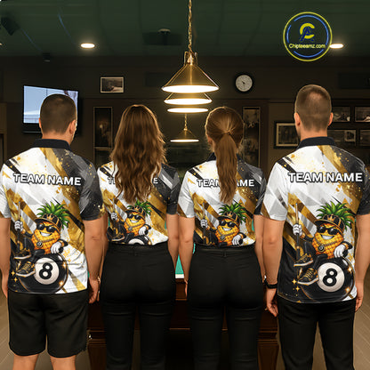 Custom Funny Pineapple 8 Ball Billiard Team Shirt for Men Billiard Pool Jersey Polo & 1/4-Zip BHT165