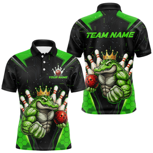 Custom Funny Green Crocodile Bowling Shirt Alligator Bowling Jersey for Men Polo & 1/4 Zip QZT823