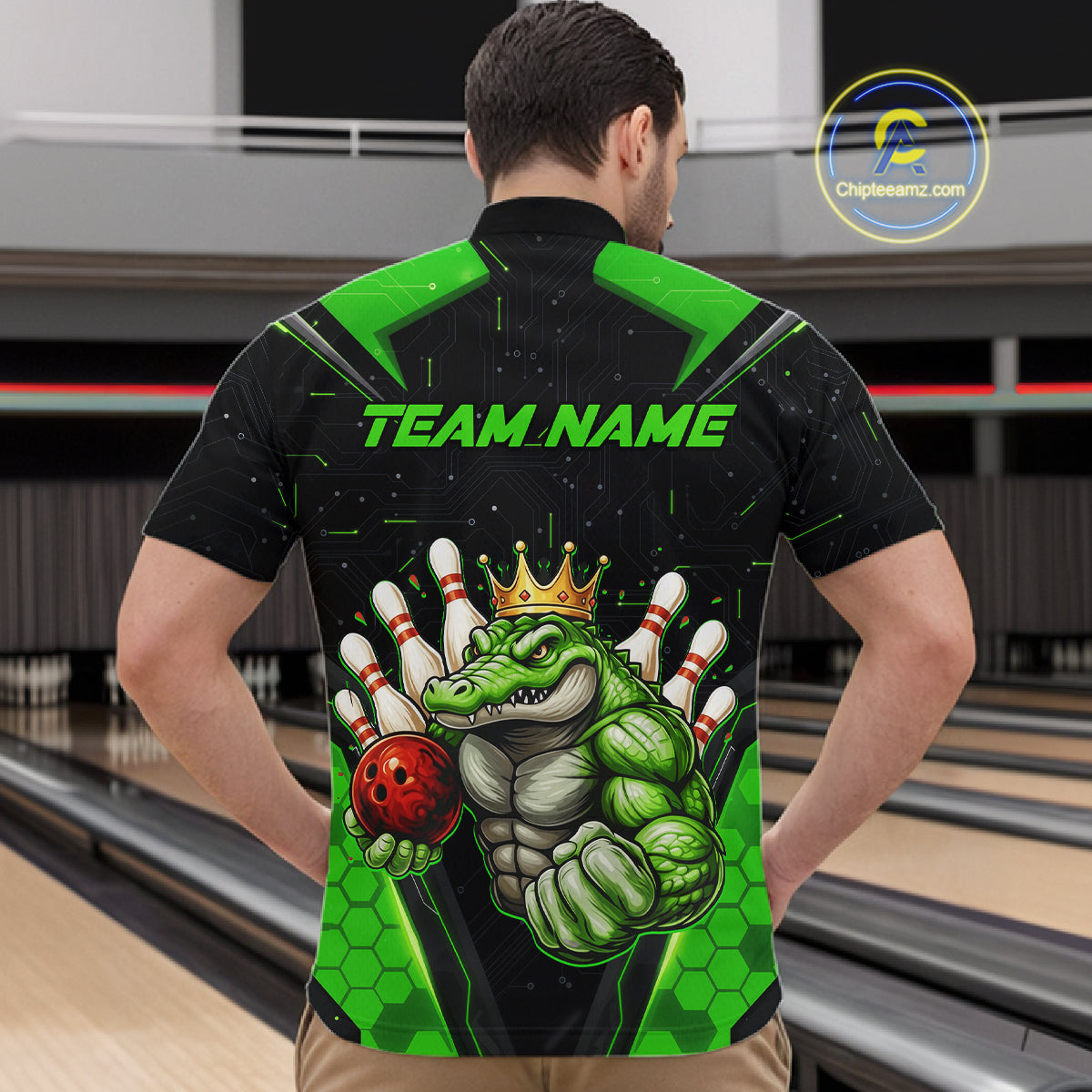 Custom Funny Green Crocodile Bowling Shirt Alligator Bowling Jersey for Men Polo & 1/4 Zip QZT823