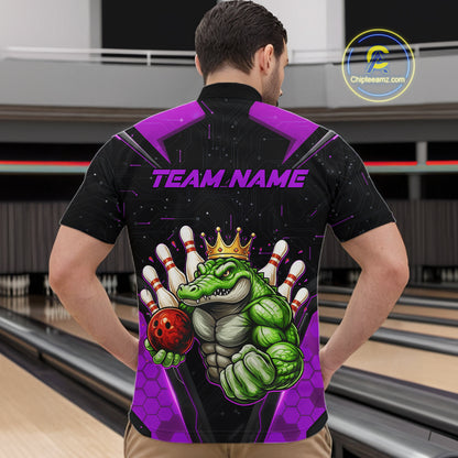 Custom Funny Purple Crocodile Bowling Shirt Alligator Bowling Jersey for Men Polo & 1/4 Zip QZT823