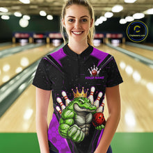 Load image into Gallery viewer, Custom Funny Purple Crocodile Bowling Shirt Alligator Bowling Jersey for Women Polo &amp; 1/4 Zip QZT823