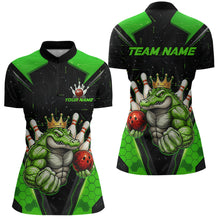 Load image into Gallery viewer, Custom Funny Green Crocodile Bowling Shirt Alligator Bowling Jersey for Women Polo &amp; 1/4 Zip QZT823