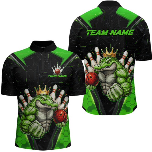 Custom Funny Green Crocodile Bowling Shirt Alligator Bowling Jersey for Men Polo & 1/4 Zip QZT823