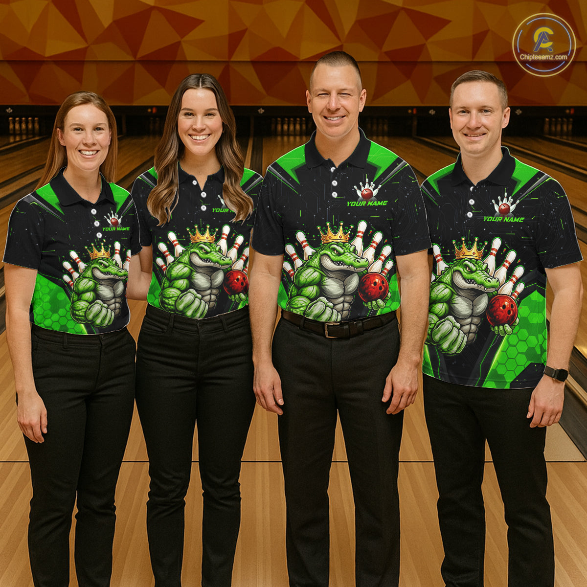 Custom Funny Green Crocodile Bowling Shirt Alligator Bowling Jersey for Women Polo & 1/4 Zip QZT823