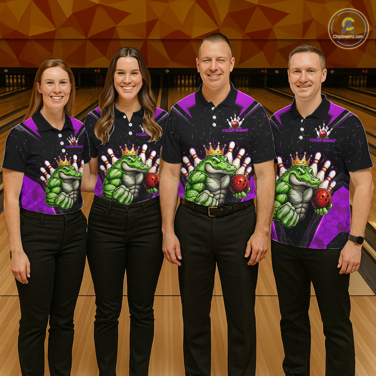 Custom Funny Purple Crocodile Bowling Shirt Alligator Bowling Jersey for Men Polo & 1/4 Zip QZT823