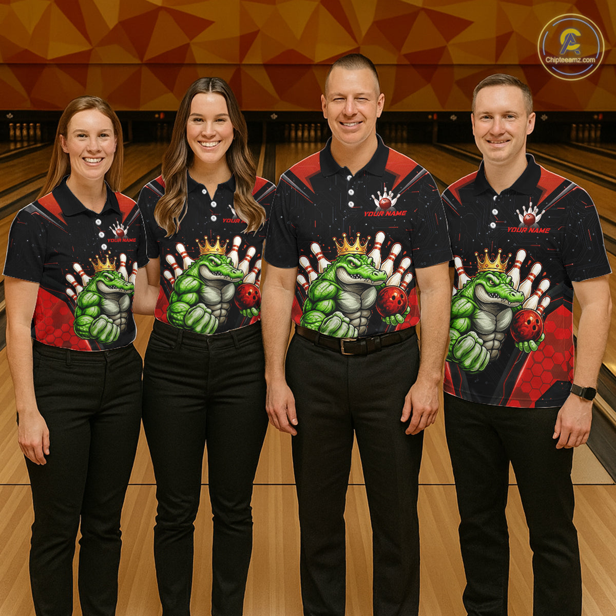 Custom Funny Red Crocodile Bowling Shirt Alligator Bowling Jersey for Men Polo & 1/4 Zip QZT823