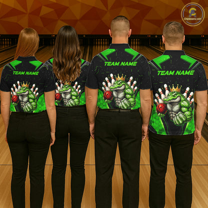 Custom Funny Green Crocodile Bowling Shirt Alligator Bowling Jersey for Women Polo & 1/4 Zip QZT823