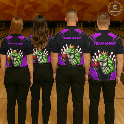 Custom Funny Purple Crocodile Bowling Shirt Alligator Bowling Jersey for Men Polo & 1/4 Zip QZT823
