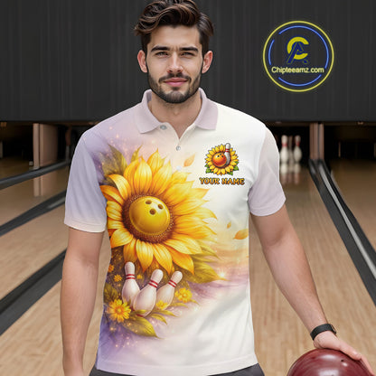 Custom Gradient Sunflower Bowling Shirt for Men Bowling Team Jersey Polo & Quarter-Zip QZT963