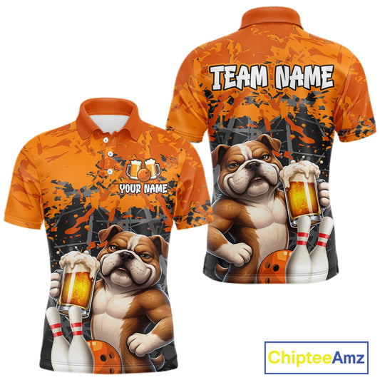 Orange Bull Dog & Beer Bowling Shirt for Men Custom Bowling Team Jersey Bowling Outfit QZT998