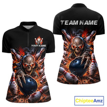 Load image into Gallery viewer, Black quarter-zip jersey with a fiery skeleton design and customizable text on a white background