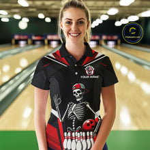 Load image into Gallery viewer, Red Funny Skeleton Bowling Shirt Personalized Bowing Jersey for Women Bowling Team QZT828
