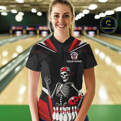 Red Funny Skeleton Bowling Shirt Personalized Bowing Jersey for Women Bowling Team QZT828