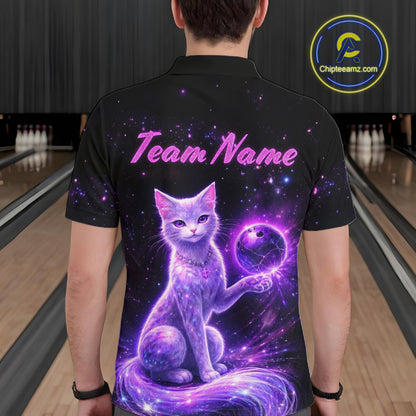 Cat Aurora Galaxy Bowling Shirt  for Men Custom Neon Glow Bowling Jersey Polo & Quarter-Zip QZT968