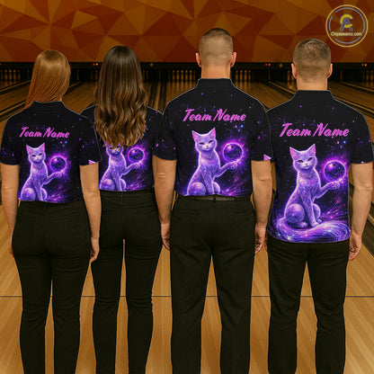 Cat Aurora Galaxy Bowling Shirt  for Men Custom Neon Glow Bowling Jersey Polo & Quarter-Zip QZT968