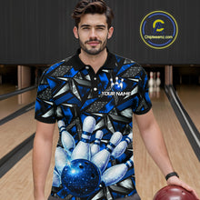Load image into Gallery viewer, Blue Rhinestone Bowling Shirt for Men Custom Bowling Team Jersey Polo &amp; Quarter-Zip QZT1003