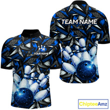 Load image into Gallery viewer, Blue Rhinestone Bowling Shirt for Men Custom Bowling Team Jersey Polo &amp; Quarter-Zip QZT1003