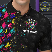 Load image into Gallery viewer, Black polo shirt with colorful design and 'Your Name' text, brand logo visible