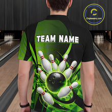 Load image into Gallery viewer, Person wearing a bowling-themed shirt with 'TEAM NAME' on a bowling alley background