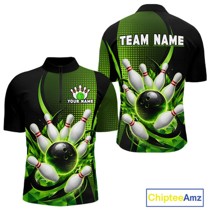 Bowling-themed shirt with customizable text on a white background