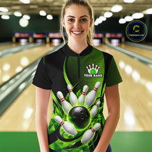 Load image into Gallery viewer, Person wearing a custom bowling shirt with a bowling design in a bowling alley.