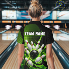 Load image into Gallery viewer, Person wearing a bowling-themed shirt with 'TEAM NAME' text in a bowling alley.