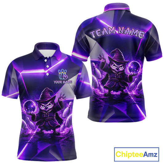 Custom Neon Purple Owl Bowling Shirt for Men Bowling Jersey League Polo & Quarter-Zip QZT1235