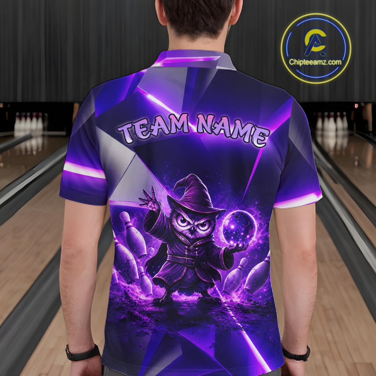 Custom Neon Purple Owl Bowling Shirt for Men Bowling Jersey League Polo & Quarter-Zip QZT1235