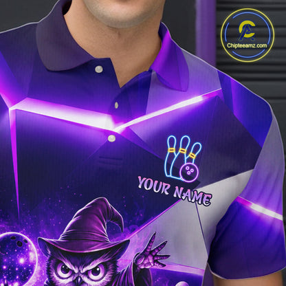 Custom Neon Purple Owl Bowling Shirt for Men Bowling Jersey League Polo & Quarter-Zip QZT1235