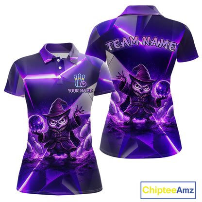 Custom Neon Purple Owl Bowling Shirt for Women Bowling Jersey League Polo & Quarter-Zip QZT1235