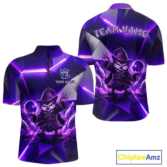 Custom Neon Purple Owl Bowling Shirt for Men Bowling Jersey League Polo & Quarter-Zip QZT1235