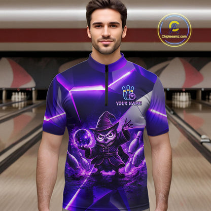 Custom Neon Purple Owl Bowling Shirt for Men Bowling Jersey League Polo & Quarter-Zip QZT1235