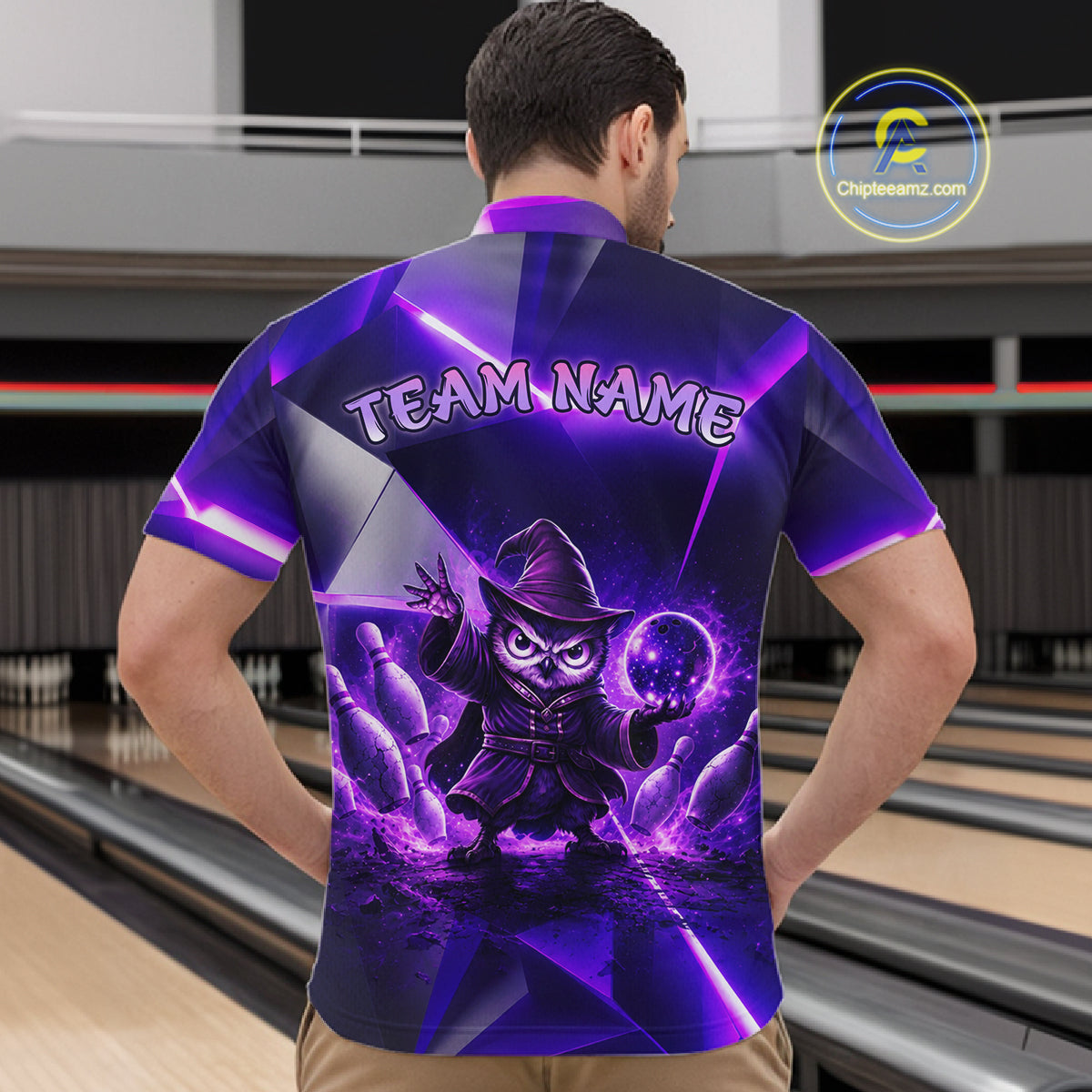 Custom Neon Purple Owl Bowling Shirt for Men Bowling Jersey League Polo & Quarter-Zip QZT1235