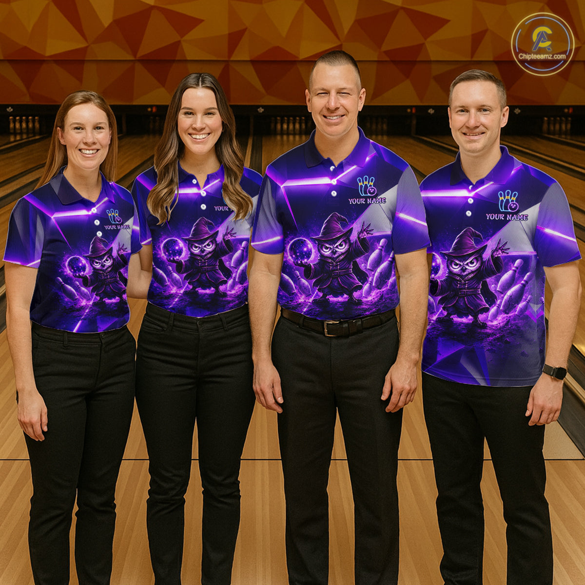 Custom Neon Purple Owl Bowling Shirt for Men Bowling Jersey League Polo & Quarter-Zip QZT1235