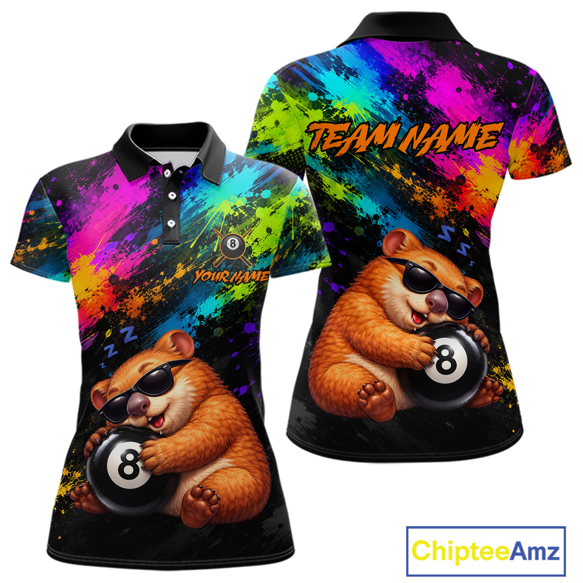 Custom Colorful Funny Wombat Billiard Shirt 8 Ball Pool Team Jersey for Women Billiard Outfit BHT116