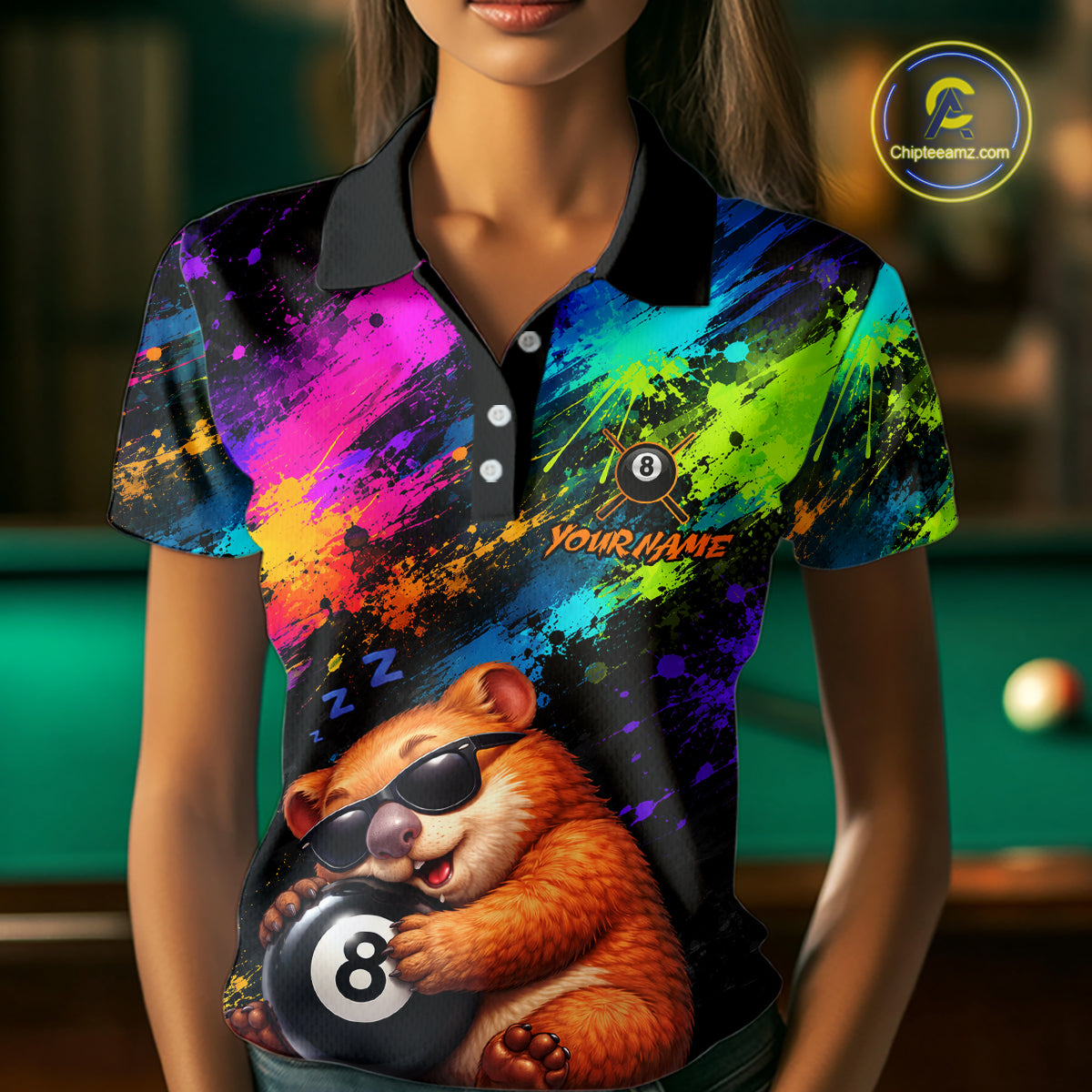 Custom Colorful Funny Wombat Billiard Shirt 8 Ball Pool Team Jersey for Women Billiard Outfit BHT116
