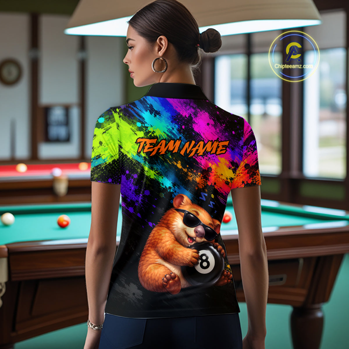 Custom Colorful Funny Wombat Billiard Shirt 8 Ball Pool Team Jersey for Women Billiard Outfit BHT116