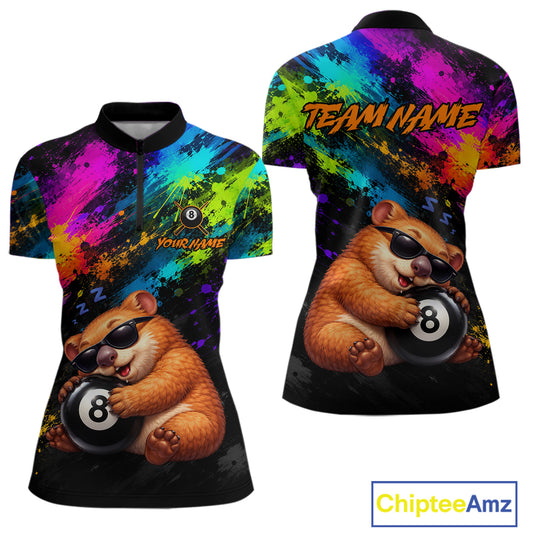 Custom Colorful Funny Wombat Billiard Shirt 8 Ball Pool Team Jersey for Women Billiard Outfit BHT116