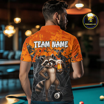 Custom Orange Funny Raccoon with Beer Billiard Shirt 8 Ball Billiard Jersey for Men Pool Shirt BHT117